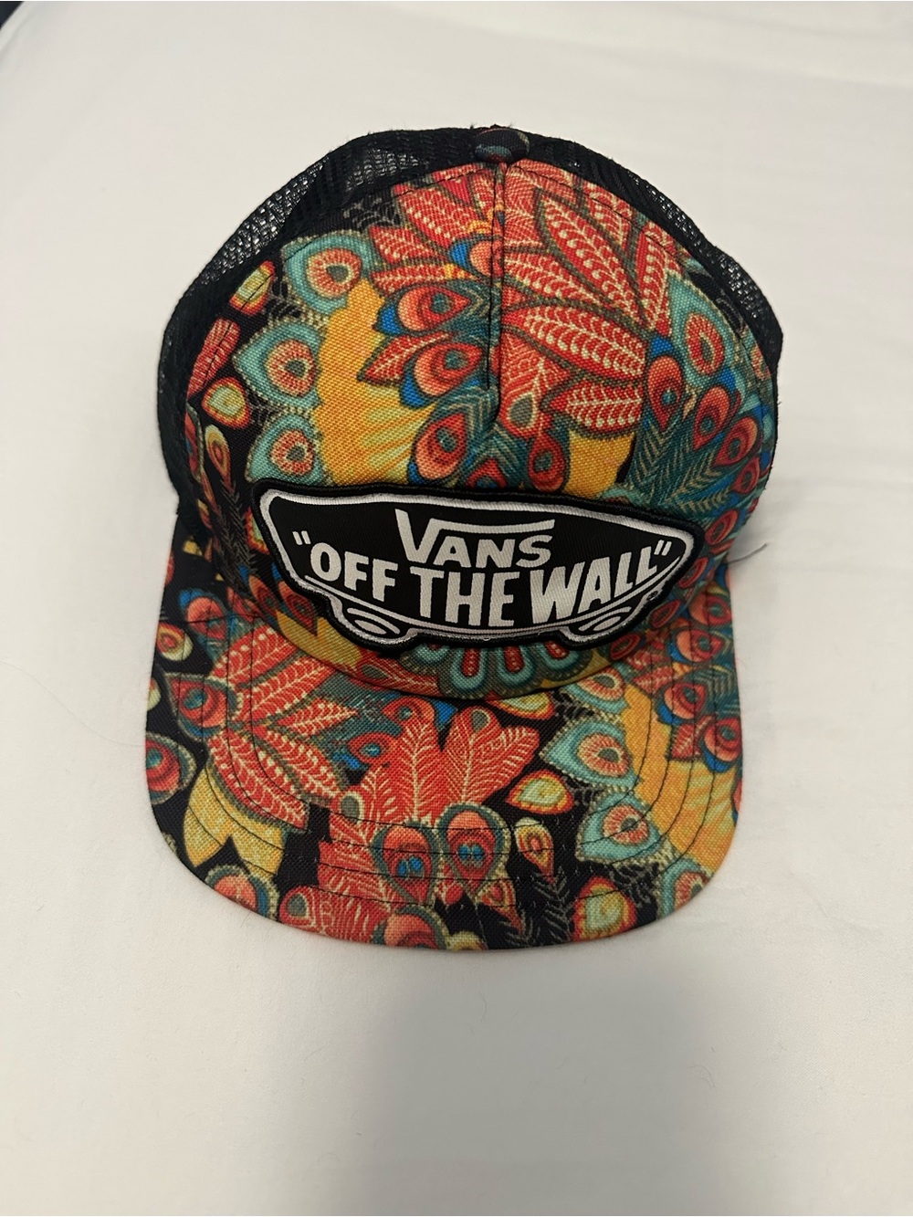 Vans Multicolored Peacock Print Trucker Hat — Black Mesh